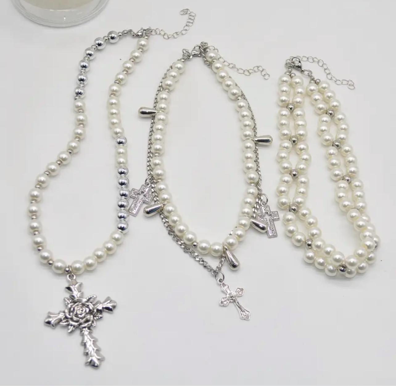 Pearls and Crosses Necklace Set