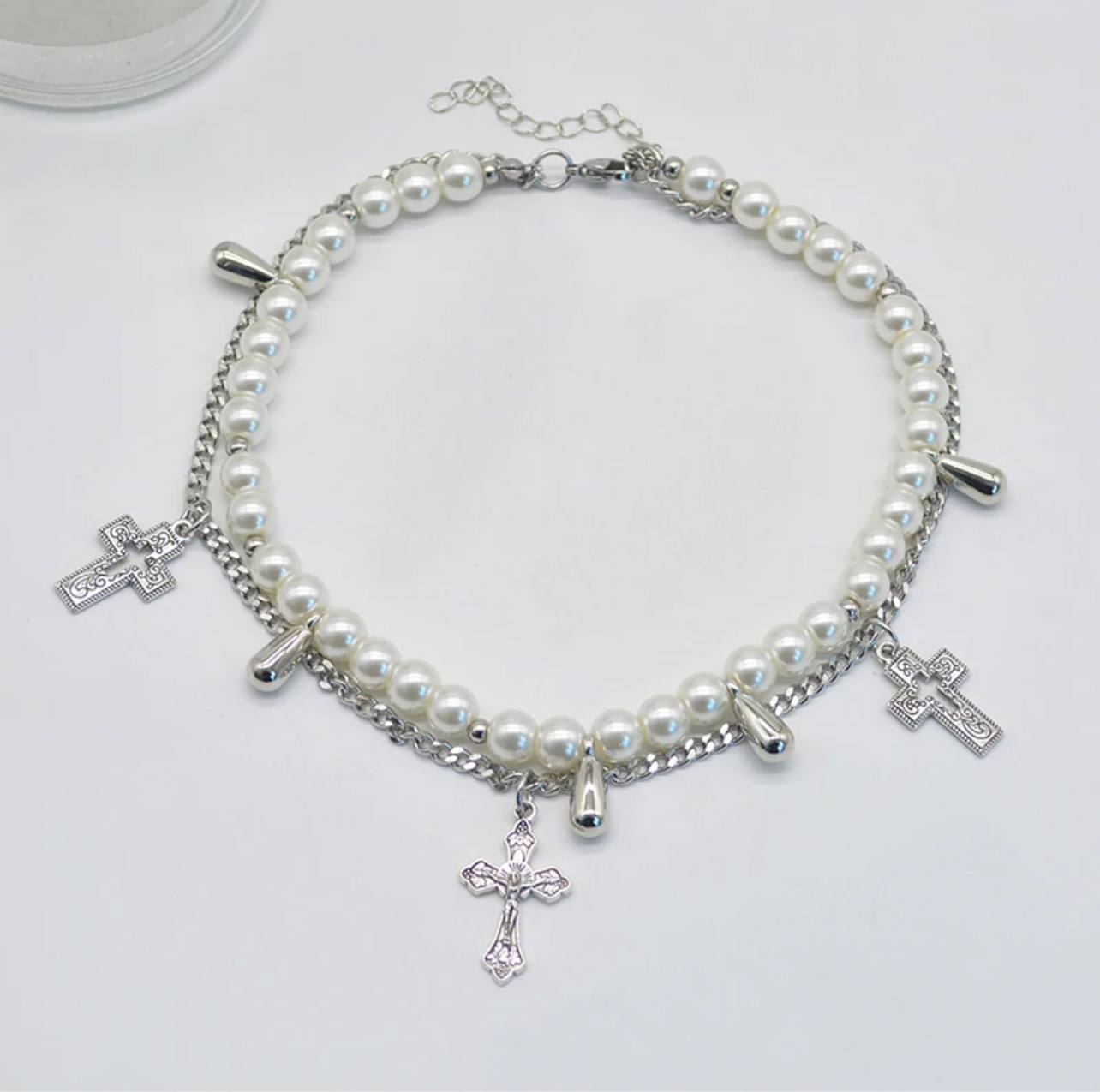Pearls and Crosses Necklace Set