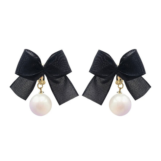 Bows and Pearls Drop Earrings