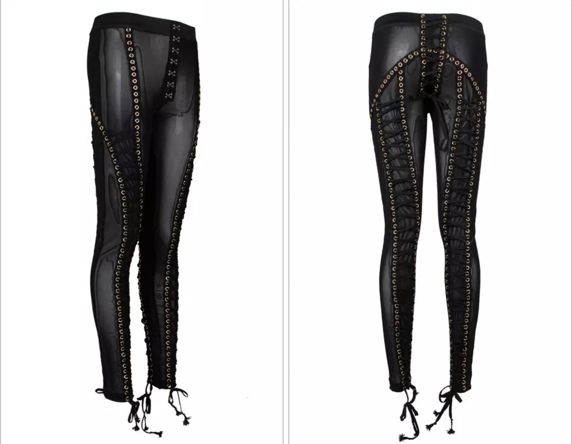 Lace Me Up Mesh Pants (black)