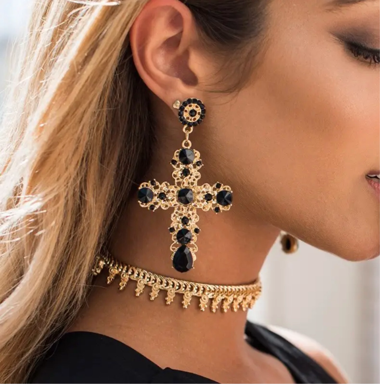 Baroque Cross Earrings