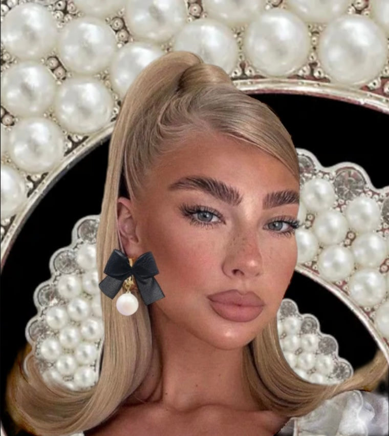 Bows and Pearls Drop Earrings
